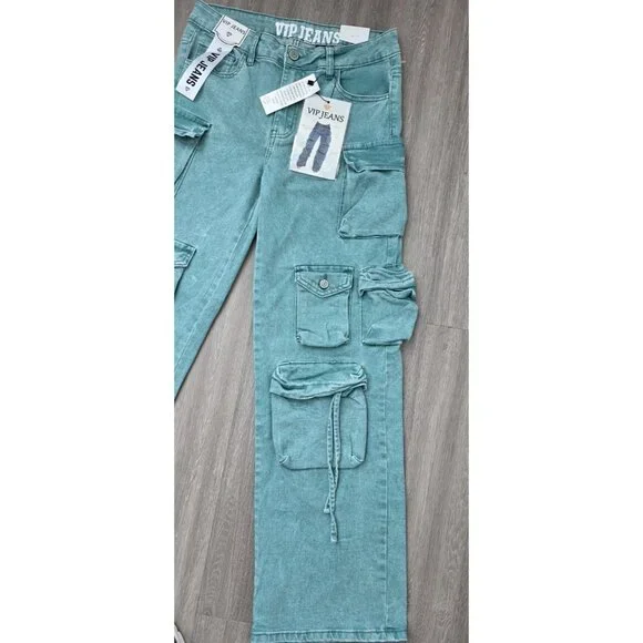 VIP Jeans Teal Green Cargo Straight Leg Size 9 29W - Picture 3 of 14